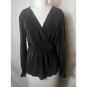 Chenault NWT black‎ Long Sleeve Blouse Women’s Size Medium Crossover Peplum